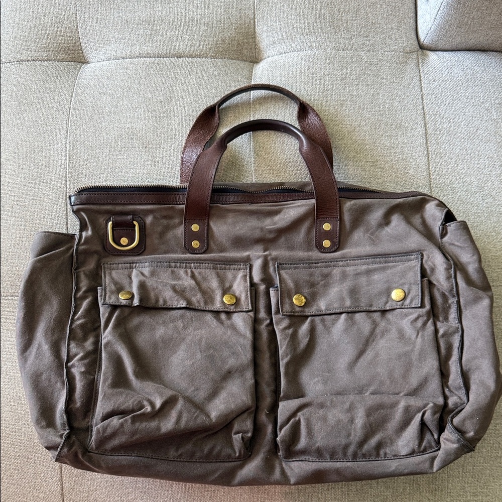 Ernest Alexander Men's Grey/ Brown Canvas Work Bag with Leather Handles